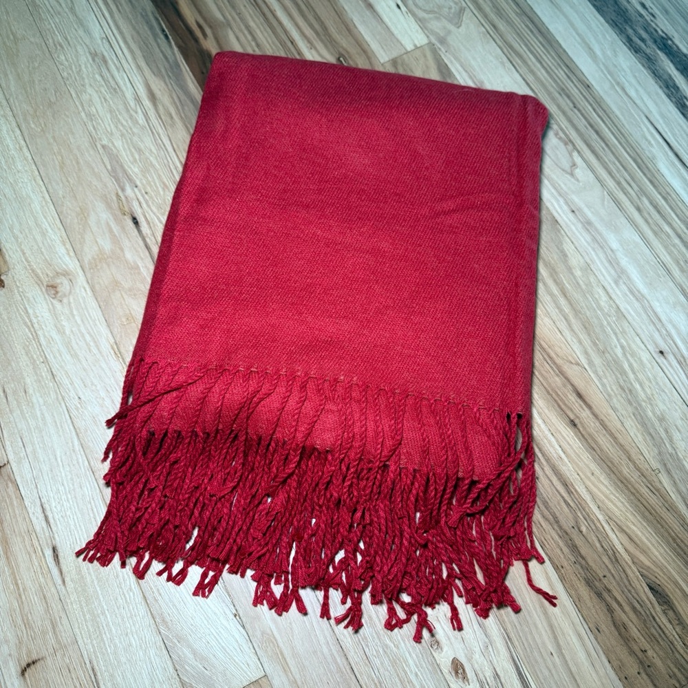 West Elm Red Throw Blanket with Fringes
